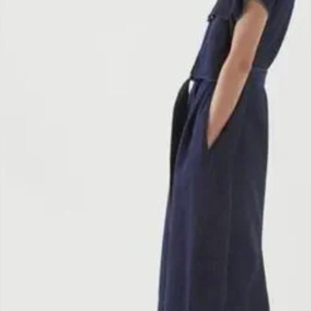 COS Denim Utility Midi Shirt Dress Indigo Blue Organic Cotton Tencel Size 12 - Picture 4 of 11